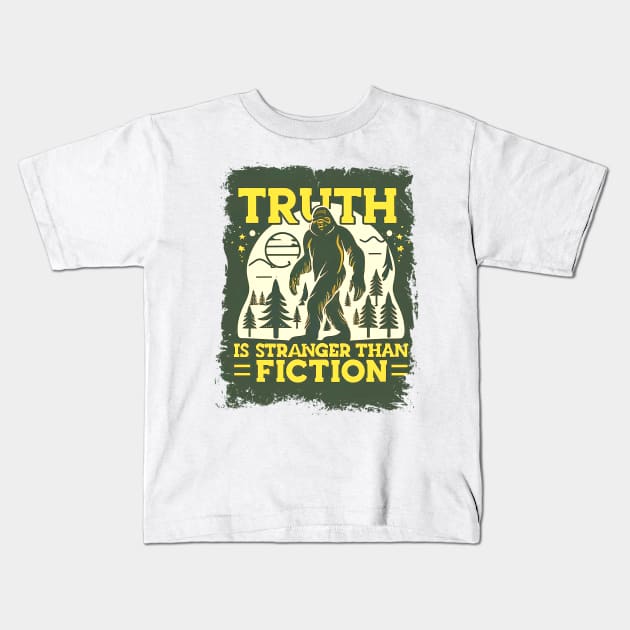 Bigfoot Sasquatch "Truth is Stranger Than Fiction" Kids T-Shirt by candiscamera